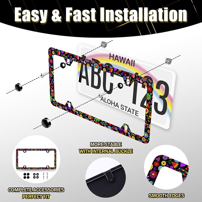 Abstract Flowers License Plate Frame Bright Colorful Art Floral License Plate - Image 4