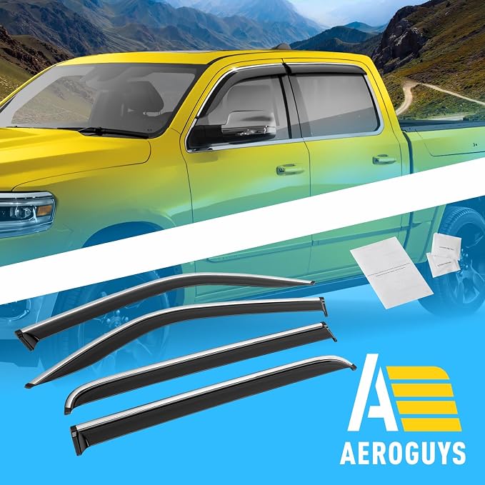 Extra Durable Window Deflectors Chrome Trim Tape-On Window Visors Rain Guards - Image 8