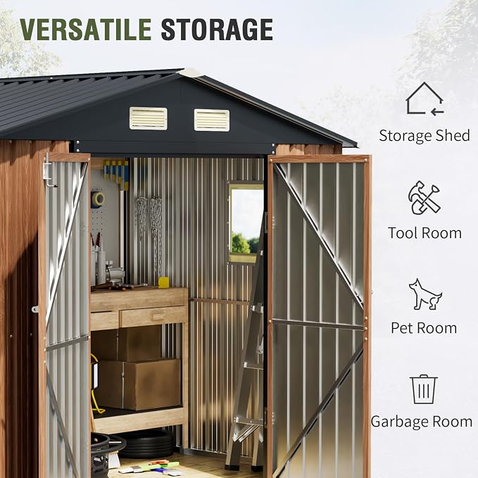 8x6 Ft Storage Shed, Large Outdoor Shed - Image 3