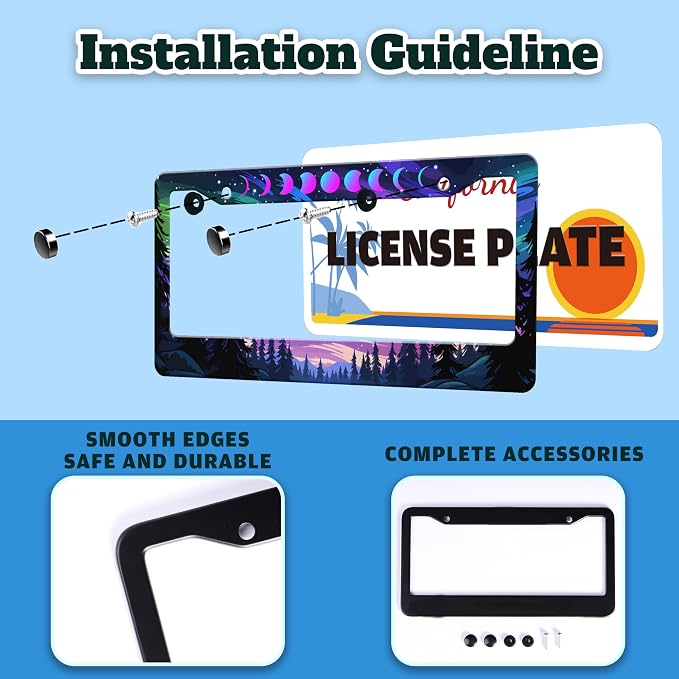 Moon Phases Aurora Forest License Plate Frame Night Sky Stainless Steel License - Image 4