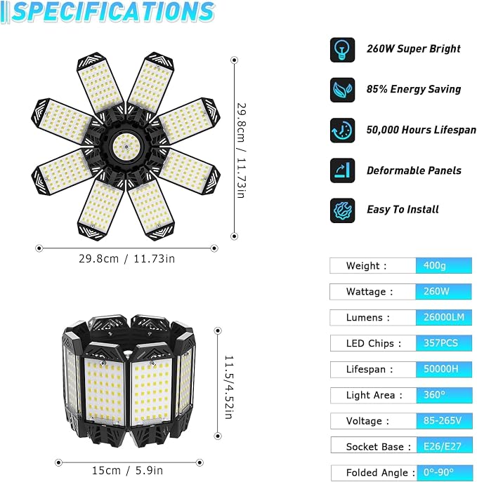 ISKYDRAW LED Garage Light 260W, 26000LM 6500K Garage Ceiling Lights - Image 7