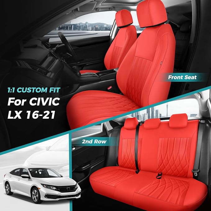 Seat Covers for Honda Civic Sedan LX 2016 2017 2018 2019 2020 2021, Faux - Image 7