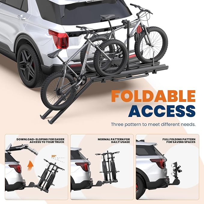 Aluminum 2 EBikes Rack Foldable 2'' Hitch Mounted Carrier Racks w/Ramps Over - Image 4