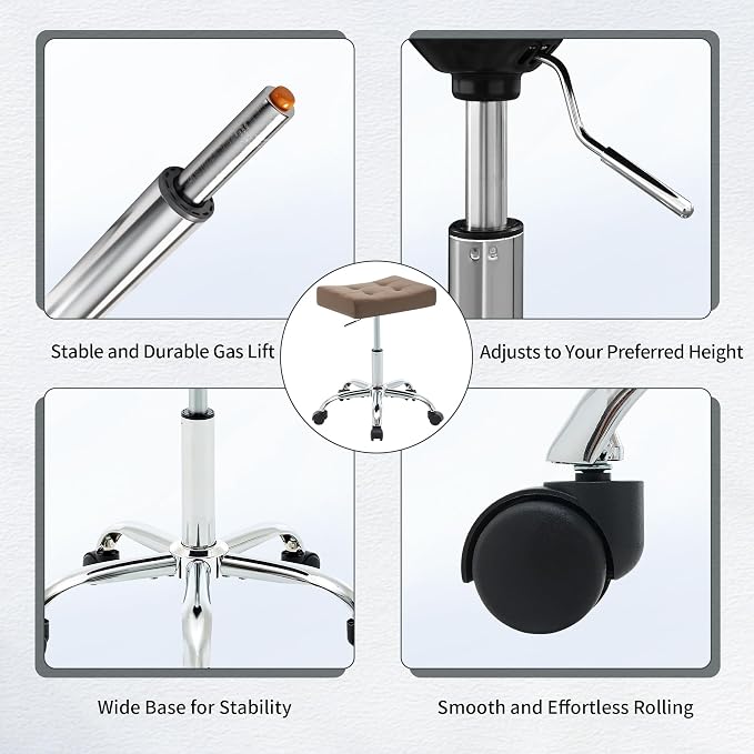 Ergonomic Desk Stool with Wheels Faux Leather Office Stool - Image 5