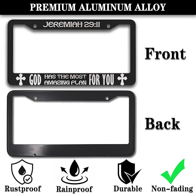 Plate Cover for Car Black and White License Plate Frames Jeremiah 29:11 God Has - Image 3