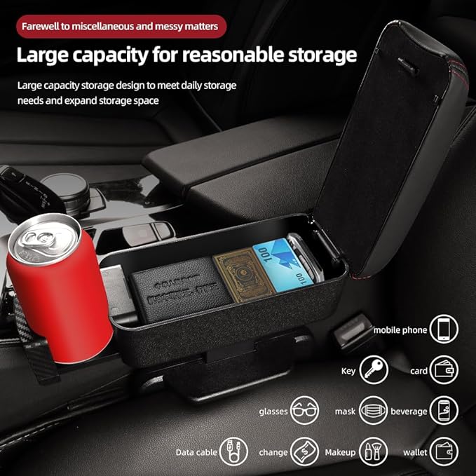 JEYODA Car Armrest Box with Cup Holder Car Central Liftable Armres Storage - Image 5