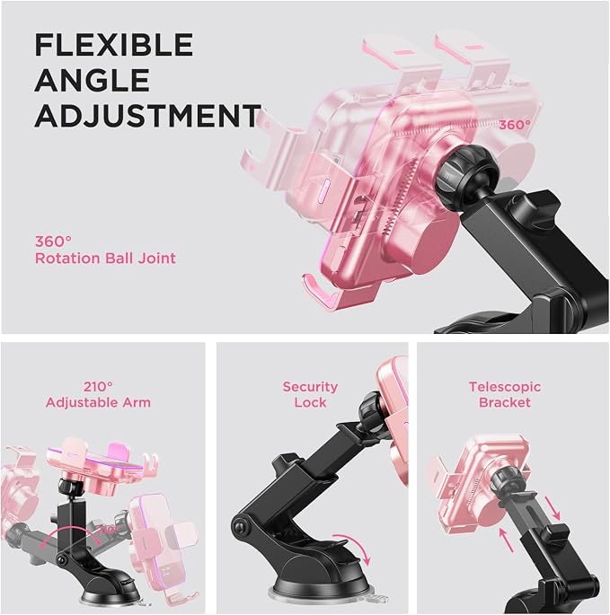 Wireless Car Charger, 【7 Colored LED Backlit】 15W Auto Clamping Car Charger - Image 7