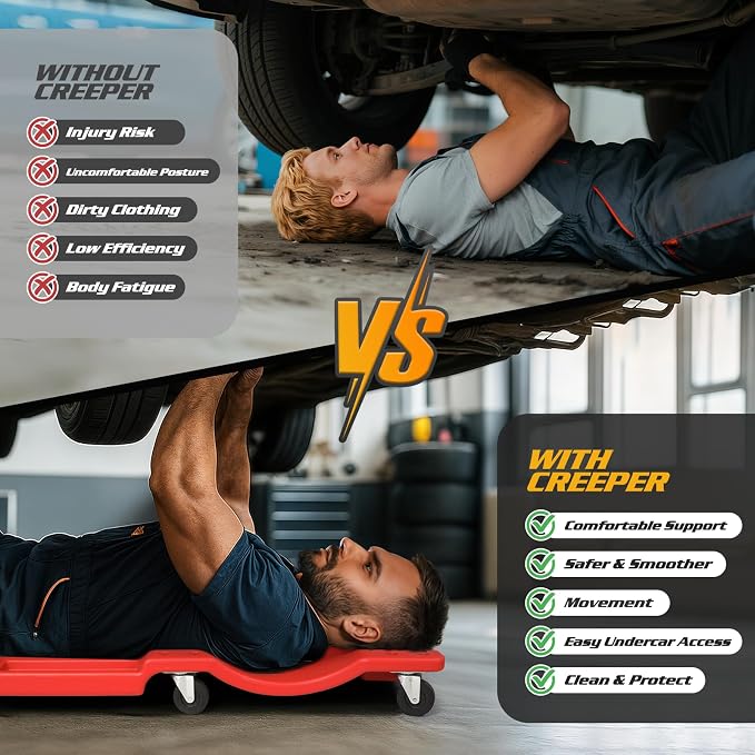 Magshion Mechanic Creeper with Padded Headrest and Tool Tray, 330 lbs Capacity - Image 7