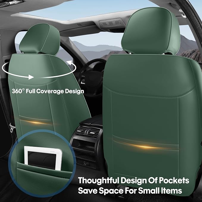 AOOG Front Seat Covers, Car Seat Covers Front Seats, Leather Seat Covers - Image 2