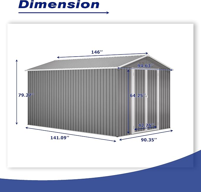 8x12 FT Outdoor Storage Shed, Metal Shed W/Floor, Garden Storage Shed W/ 1 - Image 3