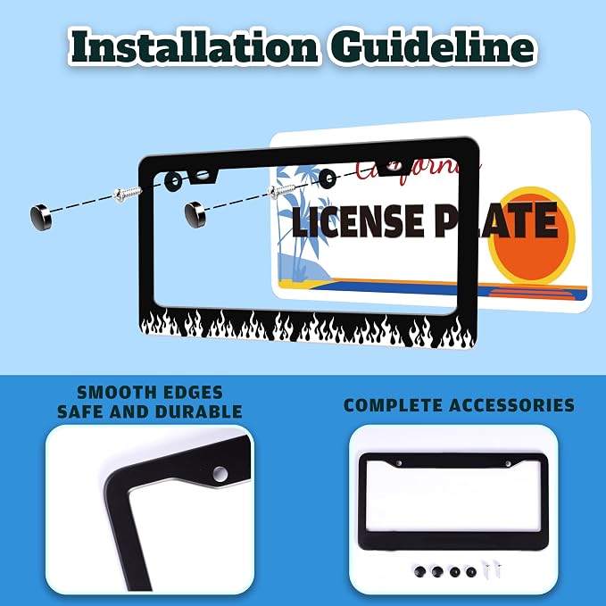 Black and White Flame License Plate Frame Fire License Plate Holder - Image 4