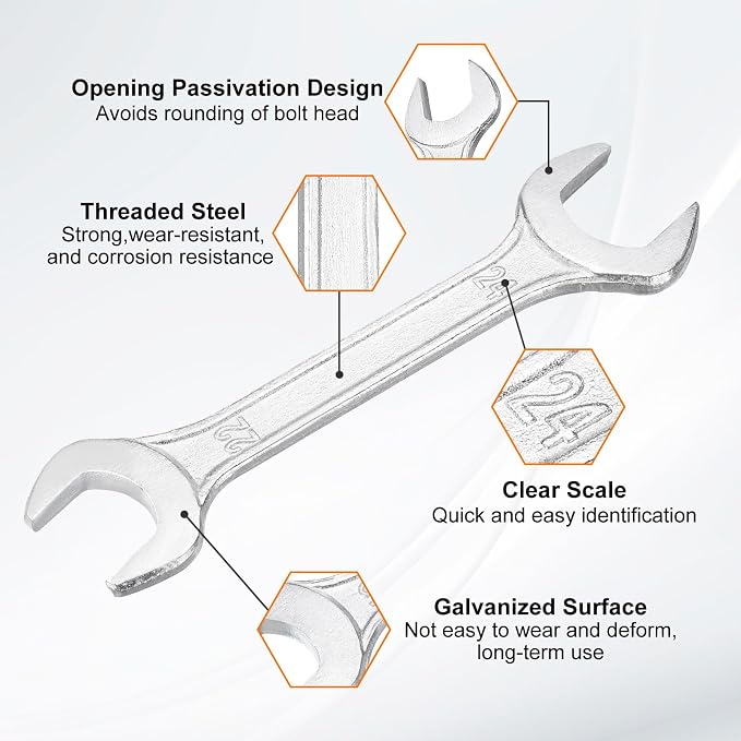HARFINGTON Double Open End Wrench 22mm x 24mm Metric 15 Degree Offset Angle - Image 4