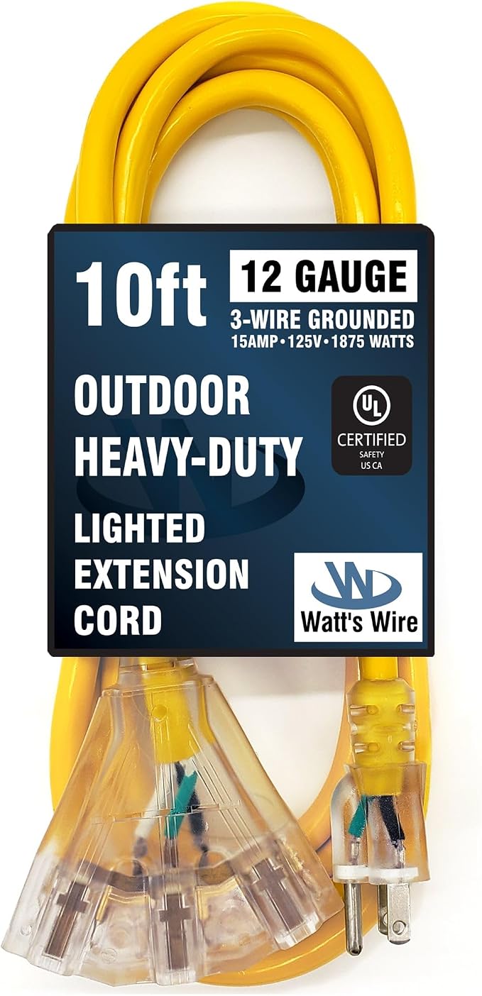 10 ft - 12 Gauge Heavy Duty Extension Cord - 3 Outlet Lighted SJTW - - Image 6