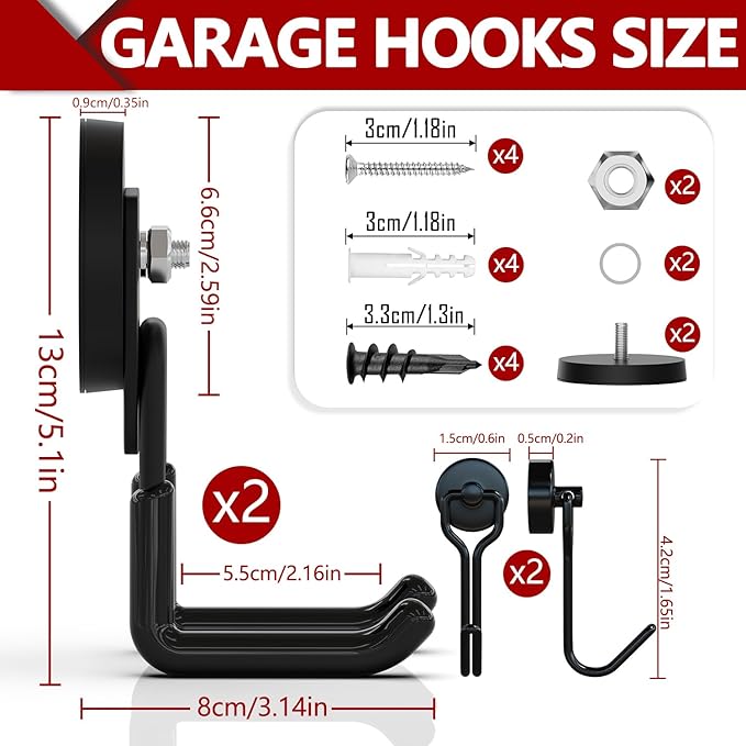 3-H Heavy Duty Magnet Garage Hooks 2 Pack, Large Strong Magnetic Hooks - Image 3