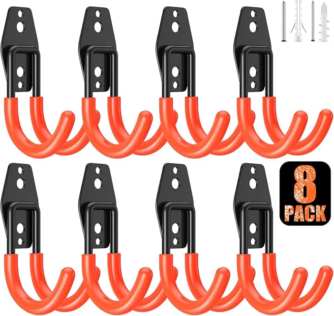 8 Pack 4.7x2.6 inch J Heavy Duty Garage Hooks, Solid Steel Wall Mount Hangers by MIKRUI