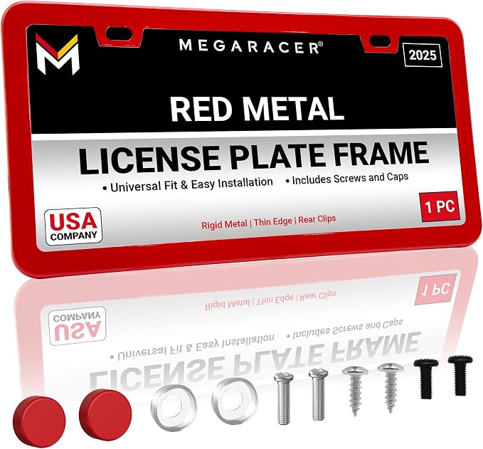 Premium Slim Red License Plate Frame – 1 Pack, Rust-Free Stainless Steel by MegaRacer