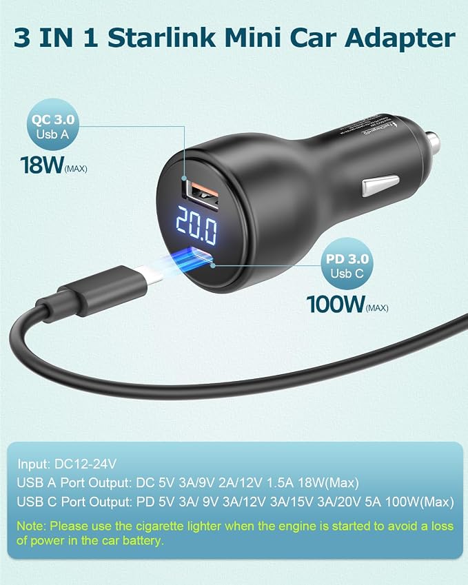 Starlink Mini USB C Power Cable 5.9FT 3 in 1 Starlink Mini Car Adapter DC Power - Image 3