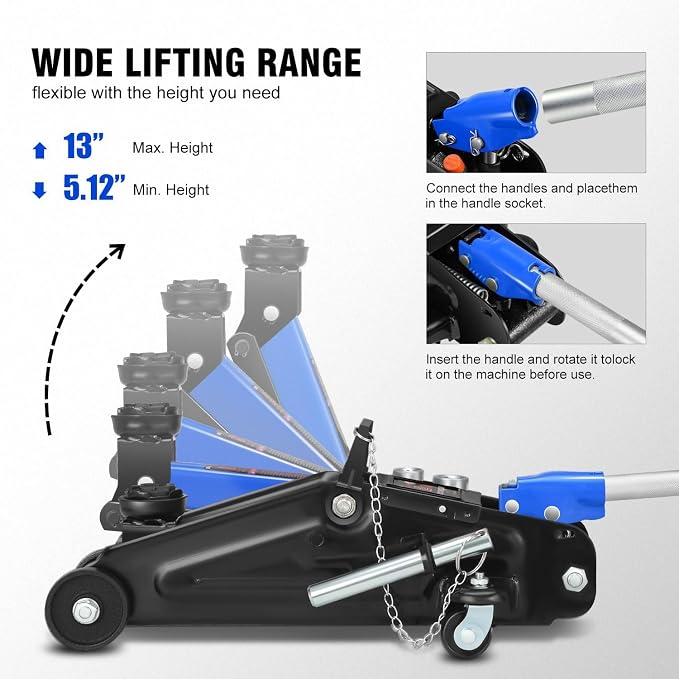 DNA MOTORING Floor Jack with Socket and Lock, Low Profile Hydraulic Trolley Jack - Image 3
