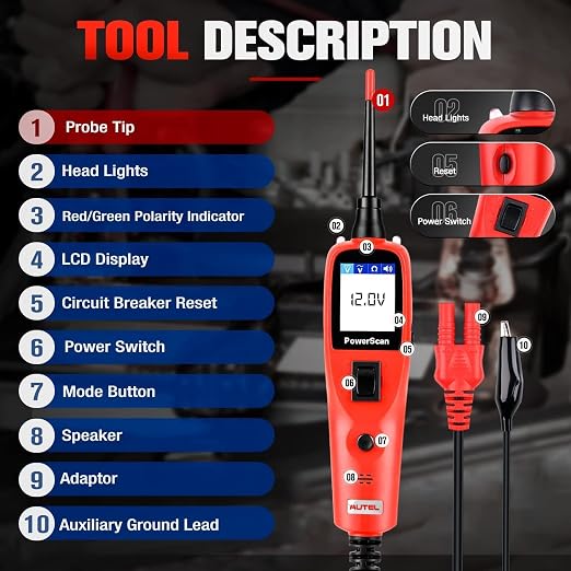 Autel PowerScan PS100 Power Circuit Probe Kit - 12V 24V Car Circuit System - Image 8