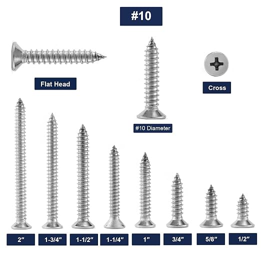 #10 x 1" Wood Screw 100Pcs 18-8 Stainless Steel Screws Flat Head Phillips Fast - Image 3