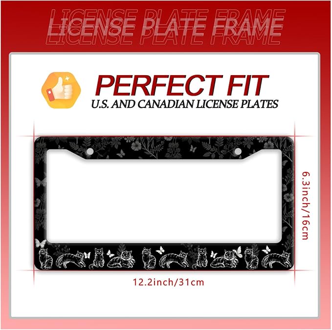 Black White Cat License Plate Frame Butterfly Floral License Plate Frames Funny - Image 7