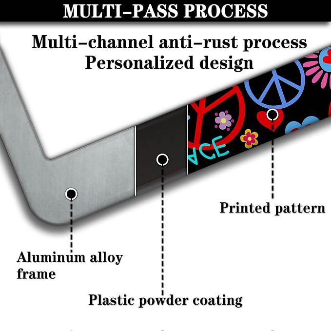 Car License Plate Frame Multicolor License Plate Frames Hippies Peace Flower - Image 5