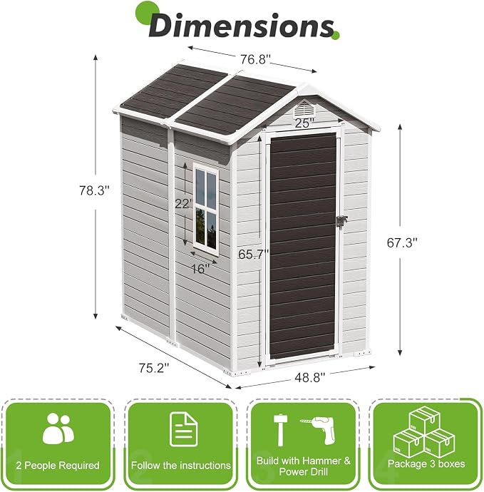 4x6 FT Small Plastic Shed Resin Outdoor Storage - Image 2