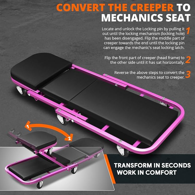DNA MOTORING 40 Inches Folding 2 in 1 Rolling Z Creeper, Adjustable Roller - Image 3