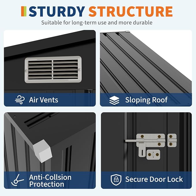 4×8 FT Lean to Storage Shed, Heavy-Duty Outdoor Metal Storage Shed, Garden Tool - Image 5
