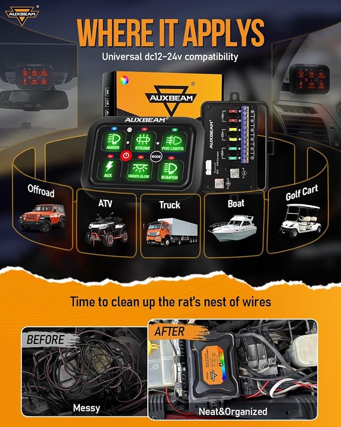 Auxbeam RGB 6 Gang Switch Panel RA60 Auto-Dimmable Switch Panel w/Momentary - Image 6