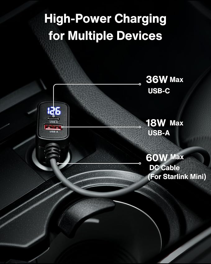 Car Charger Cable for Starlink Mini 6.5FT - Image 2