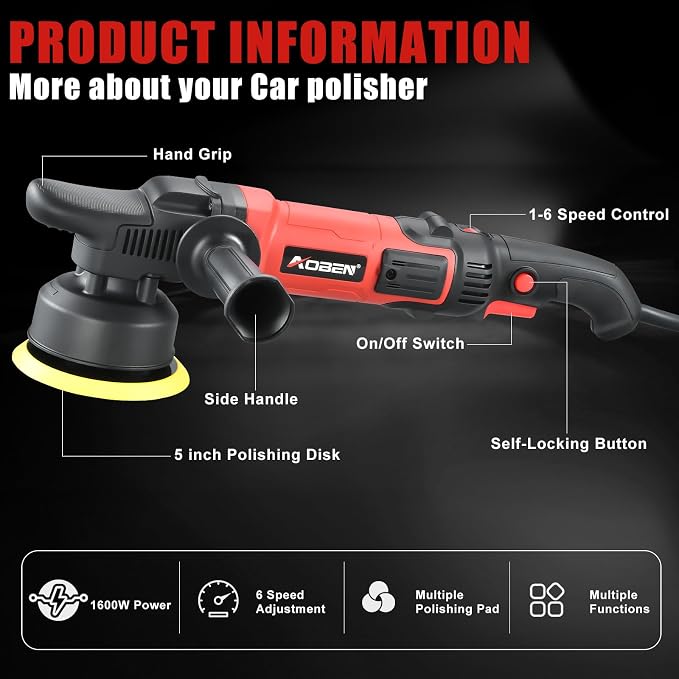 AOBEN Buffer Polisher, 5 inch DA Car Polisher, Long Orbit 16mm Random Buffer - Image 2