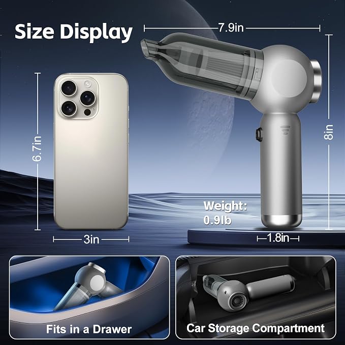 6 in 1 Car Vacuum Portable Cordless, 20000PA Mini Vacuum Cleaner High Power - Image 5