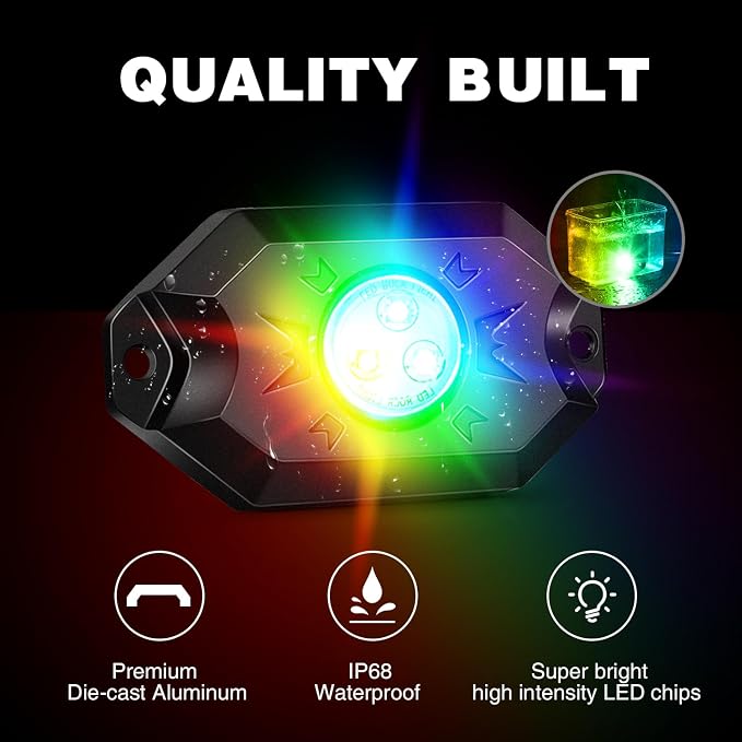 Nilight RGB LED Rock Lights Kit, 6 pods Underglow Multicolor Neon Pod - Image 5