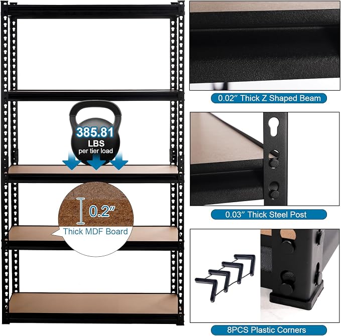 Garage Storage Shelves 35.43" W x 15.75" D x 72" H, 5 Tier Storage Rack - Image 3