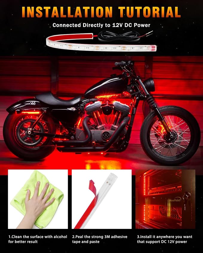 Qasim Car LED Strip Light 12V Red 12.5''/32CM - Image 6