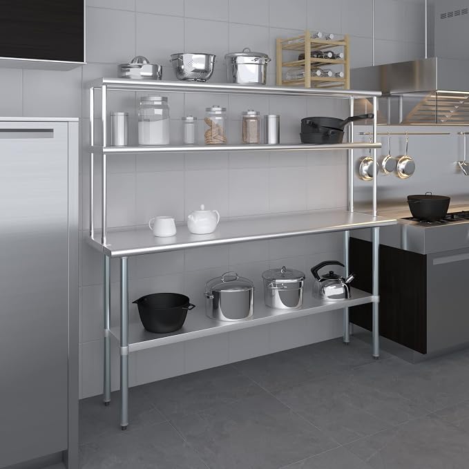 Amgood Stainless Steel Work Table Double Tier Overshelf | Metal Kitchen Prep - Image 6
