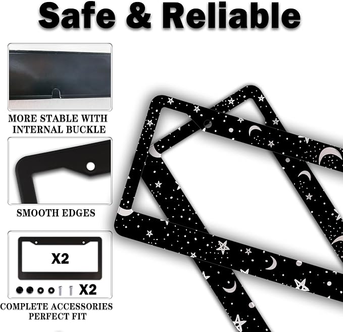 License Plate Frames Black and White License Plate Covers Night Moon Star Black - Image 4
