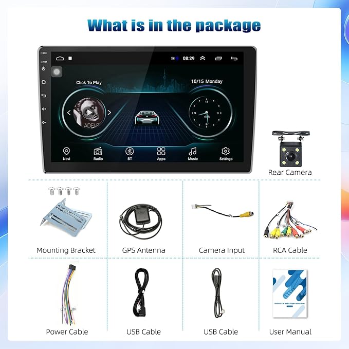 Double Din Car Stereo Radio Receiver, 10.1” 2.5D Curved HD Touch Screen Head - Image 8