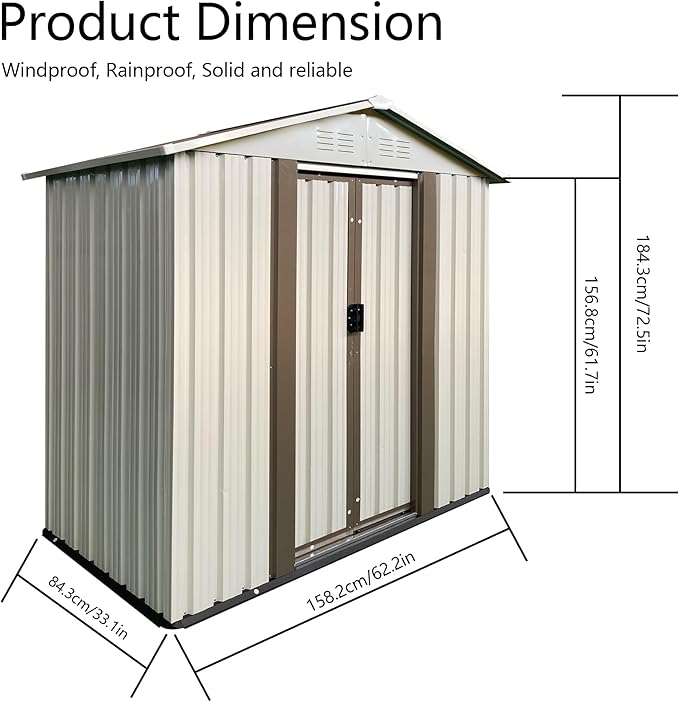 5X3 FT Outdoor Storage Shed, Waterproof Metal Garden Sheds w/Lockable Sliding - Image 4