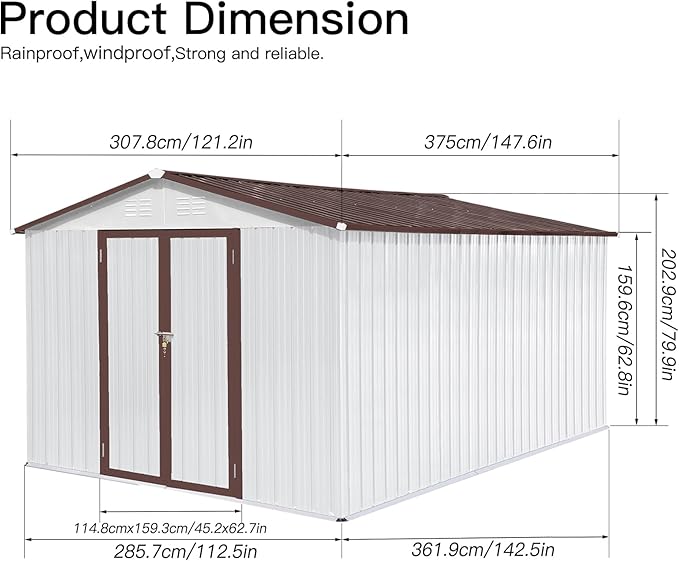 12 x 10 FT Metal Garden Shed, Outdoor Storage Shed - Image 2