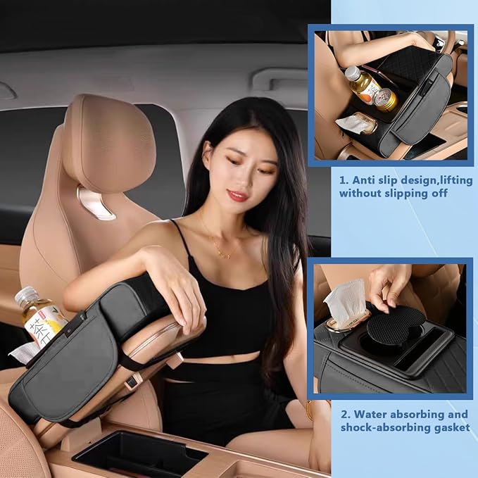Universal Car Armrest Cushion Organizer, Leather Armrest Cover - Image 5
