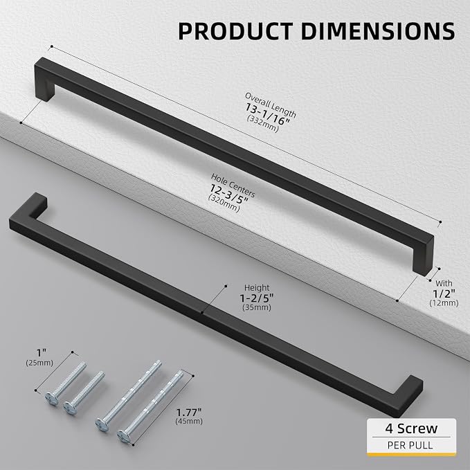 goldenwarm 50 Pack 12 3/5 Inch Black Cabinet Handles Matte Black Drawer Pulls - Image 2