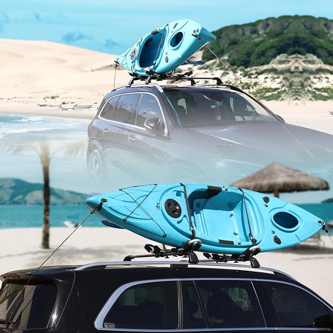 FORWODE Kayak Roof Rack, 2 in 1 Aluminum 2 Pair J-Bar Roof Rack, Folding - Image 7