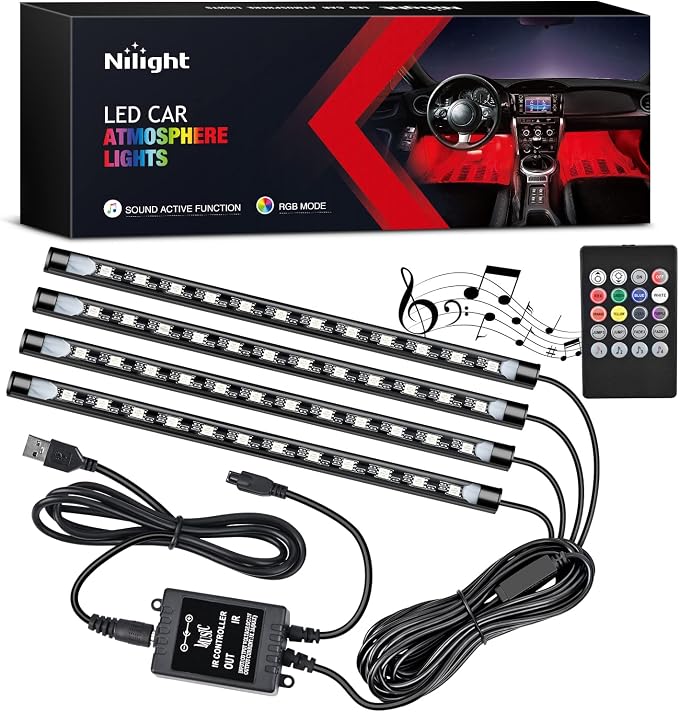 Nilight 48 LEDs DC 5V Multicolor Music Car Strip Light Under Dash Lighting Kit by Nilight