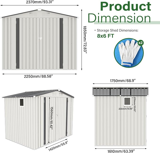 8X6 FT Outdoor Storage Shed - Image 3