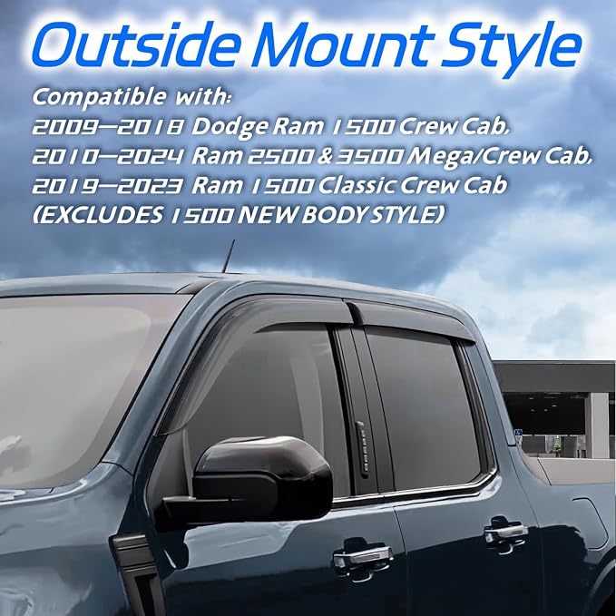 Window Visors Rain Guards Fit for 2009-2018 Dodge Ram 1500, 19-23 1500 Classic - Image 4