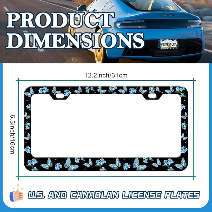 Blue Flower Butterfly License Plate Frames - Image 2