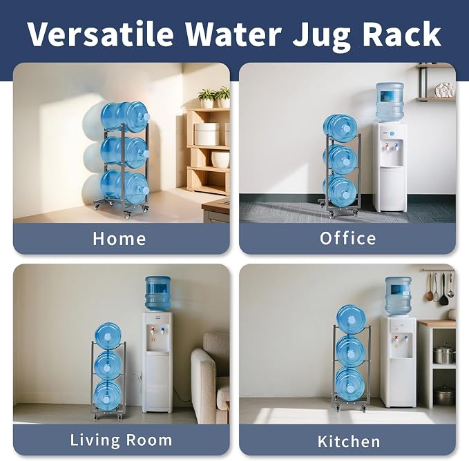Water Jug Holder with 4 Wheels: 3 Tier Movable Gallon Bottle Storage Rack - Image 7
