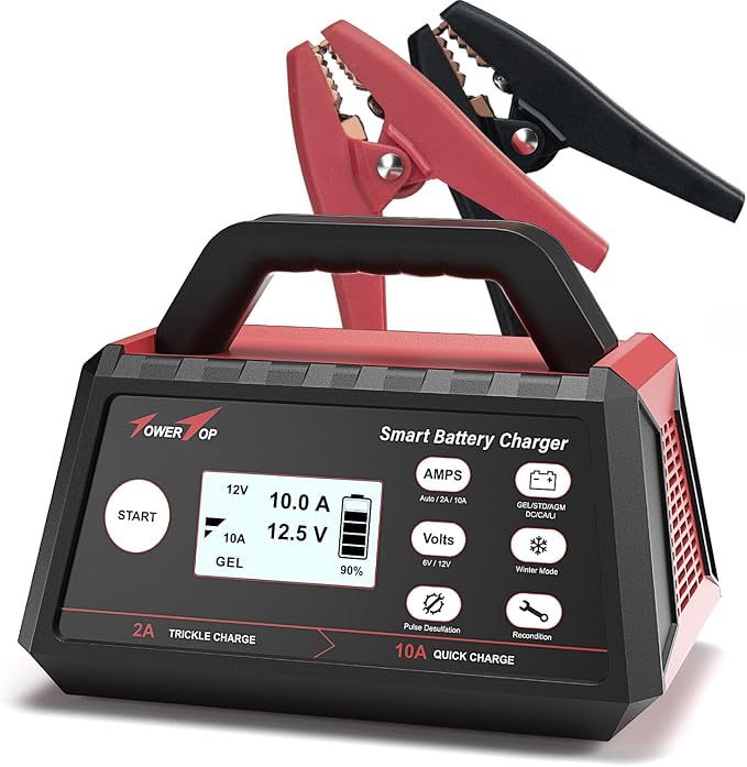 TowerTop Smart Car Battery Charger: 10A Battery Chargers 6V/12V Boat Battery by TowerTop